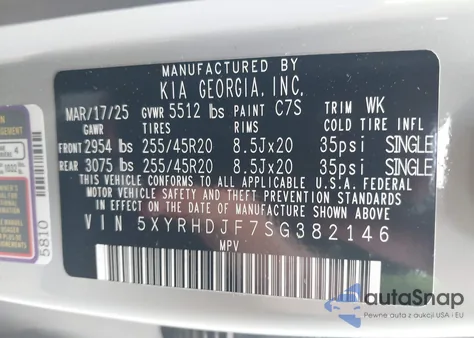 2025 Kia Sorento Ex z USA, uszkodzony, nr VIN 5XYRHDJF7SG382146